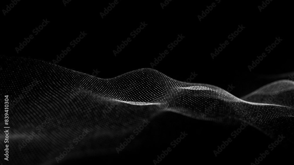 Poster futuristic moving wave. digital dark background with moving particles. big data visualization. 3d re