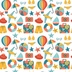 Seamless pattern with summer, travel symbols