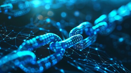 An image featuring blockchain technology, showcasing secure and futuristic design in a setting of a digital network, emphasizing security and innovation.