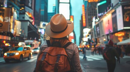 Create an image of a solo traveler exploring an unfamiliar city, featuring iconic landmarks and bustling streets, emphasizing independence and discovery.