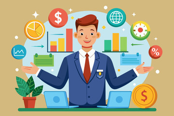 stock market broker offer variety vector illustration