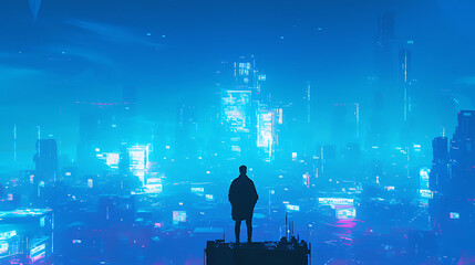 illustration of a man looking at a futuristic city