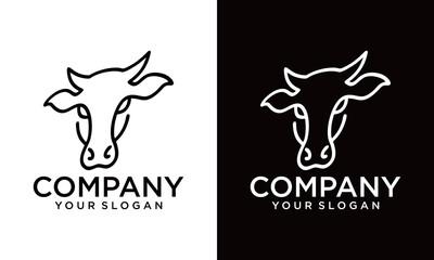 cow logo design, cow head, cow face, line art, monoline