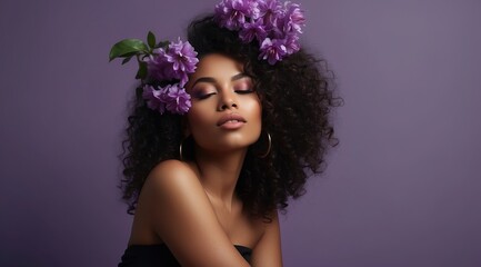 Naklejka premium Black woman model wearing trendy clothes and makeup, model in trendy dress, photoshoot