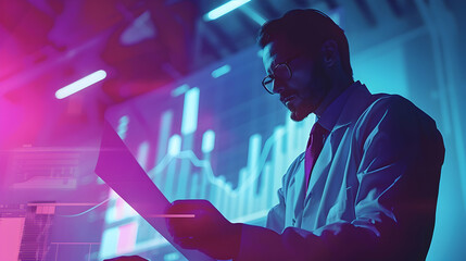 2D vector of financial advisor presenting investment plans to clients with charts and documents, showcasing detailed planning and expertise.