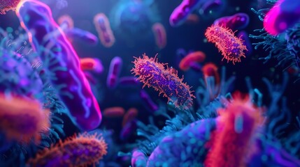 Obraz premium Close-up of colorful bacteria, misidentified as E. coli, Salmonella, and Shigella