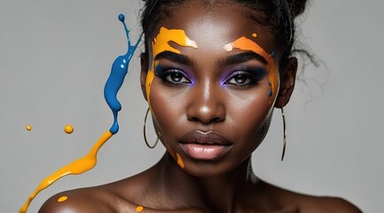 Black woman model wearing trendy clothes and makeup, model in trendy dress, photoshoot