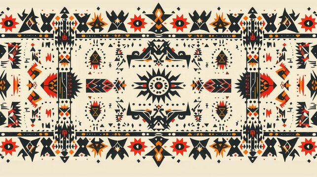 A repeating pattern of traditional geometric and efe designs