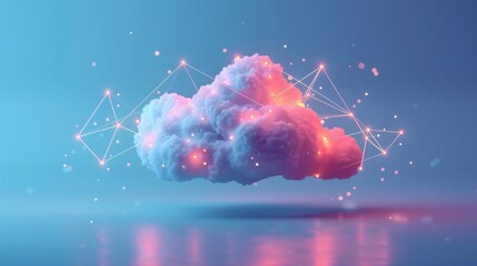 Futuristic concept of a glowing digital cloud with geometric patterns, symbolizing cloud computing and technology integration. 3D Illustration.