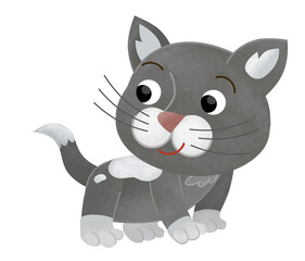 Cartoon happy farm or city animal cat running and jumping isolated illustration for children