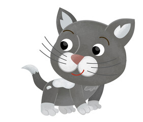 Cartoon happy farm or city animal cat running and jumping isolated illustration for children