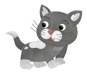 Cartoon happy farm or city animal cat running and jumping isolated illustration for children