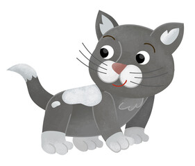 Cartoon happy farm or city animal cat running and jumping isolated illustration for children