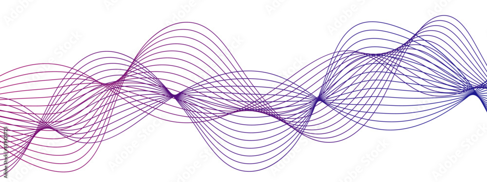 Poster Abstract wavy technology curve lines with blend effect. Pink wavy tech lines element for technology, science and template. Creative wavy stripes line art.