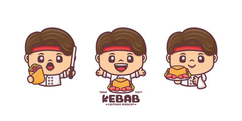 chef cartoon mascot with kebab