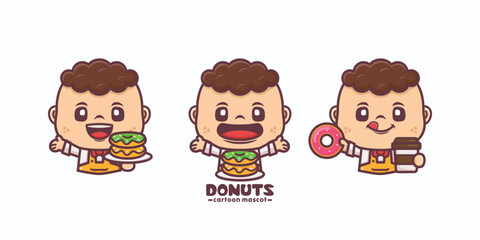 cute cartoon mascot with donuts