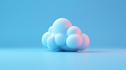 Minimalistic 3D rendering of a fluffy cloud against a blue background, showcasing modern design and creativity in a serene setting. 3D Illustration.