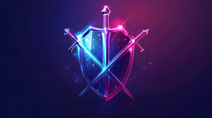 Proactive Cyber Defense Concept: Shield and Swords Icon   Vector illustration symbolizing proactive cyber defense measures against attacks.