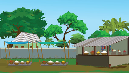 Indian village market background landscape. Village market design for cartoon animation © Sumit Sarkar