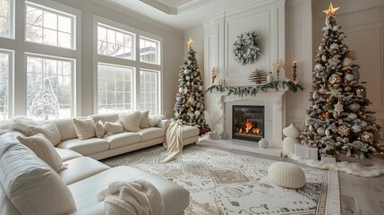 Obraz premium living room tree fireplace white splendid fabric listing warm color move whitewashed buildings tilework limbo plush fur textures pelisse