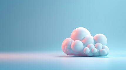 Surreal fluffy cloud sculpture with soft lighting on a minimal blue background, representing creativity and dreamlike concepts. 3D Illustration.