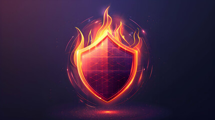 2D Vector Firewall Icon with Flame Symbol for Cyber Security Protection Concept