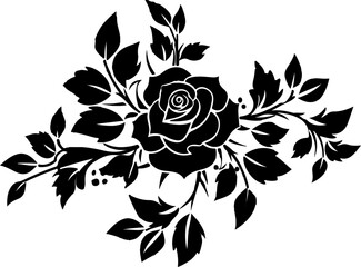 Black silhouette of rose and leaves