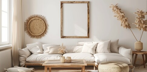Empty Frame Template: Bohemian Living Room Art Display