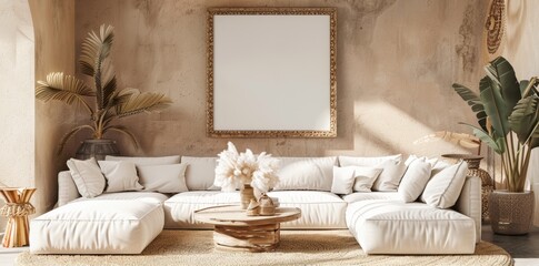 Empty Frame Template: Bohemian Living Room Art Display