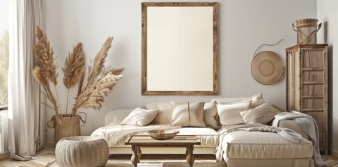 Empty Frame Template: Bohemian Living Room Art Display