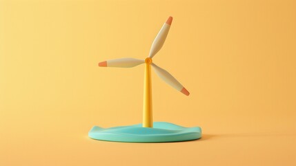 3D clay windmill, frontal angle, renewable energy colors, on a pastel yellow base
