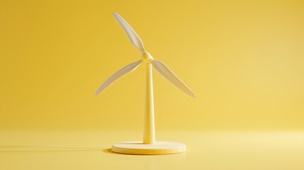 3D clay windmill, frontal angle, renewable energy colors, on a pastel yellow base