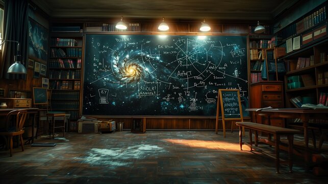 chalkboard drawing galaxy background library spirals studio still entertainment inside white room anomalies interconnected genesis