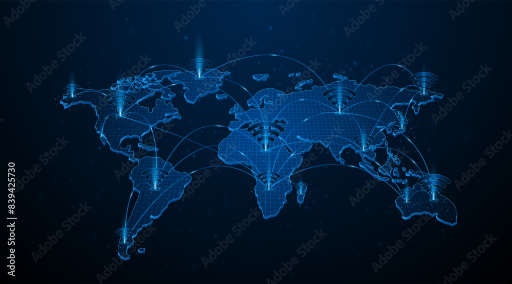 Poster Global connection network background. World map. Internet technology concept or global communication.	