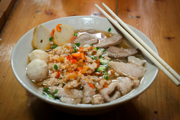 pork meatball noodles,Liver clear water,thai fนก