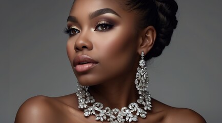 Black woman model wearing trendy clothes and makeup, model in trendy dress, photoshoot