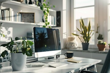 Modern empty blank interior office room for work with decoration and also home office