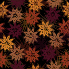 Simple flowers with leaves. Primitive peonies vector silhouettes.