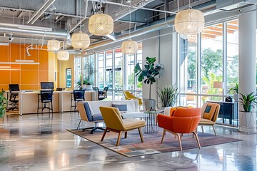 Modern empty blank interior office room for work with decoration and also home office