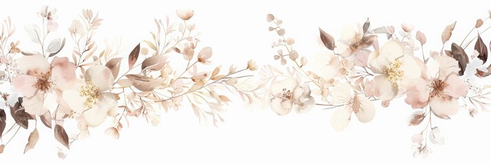 Obraz premium Elegant wedding card border design with soft edges and a light white color palette. romantic floral motifs in a delicate watercolor style. wedding theme elements and wedding clipart.