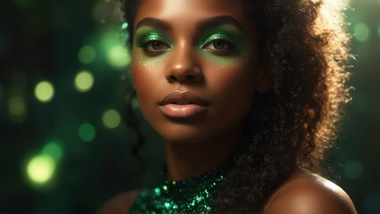 Black woman model wearing trendy clothes and makeup, model in trendy dress, photoshoot