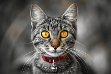 Fototapeta premium objects graphics a cat with yellow eyes and a red collar 