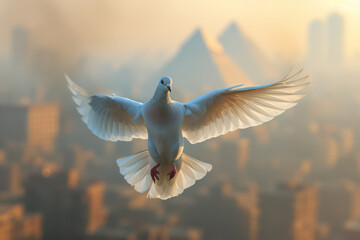 Obraz premium Pigeon Soaring Above Egyptian Landmarks
