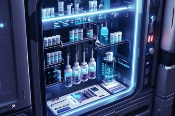Futuristic Sports Medicine Cabinet with Advanced AI-Powered Doping Detection Tools