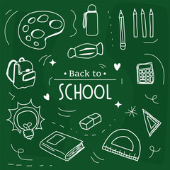 Back to school on green board background. Vector illustration.