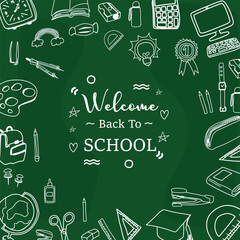 Back to school on green board background. Vector illustration.