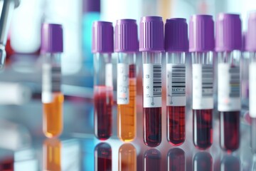 Doping Analysis Blood Test Labeling in Laboratory with Equipment and Test Tubes on Background