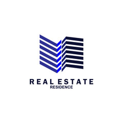 Real estate logo design. Perspective view of modern building. Residence logo template. Construction logo. Twin skyscraper logo ideas.