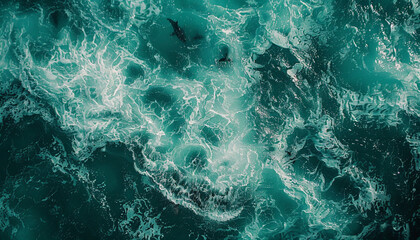 Ocean wave on tropical beach with golden sand and ripple of water splash from emerald blue-green sea water during summer vacation.