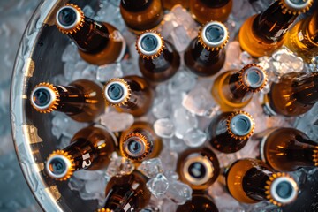Crisp Imported Beer Bottles on Ice for Refreshing Summer Gatherings and Party Celebrations